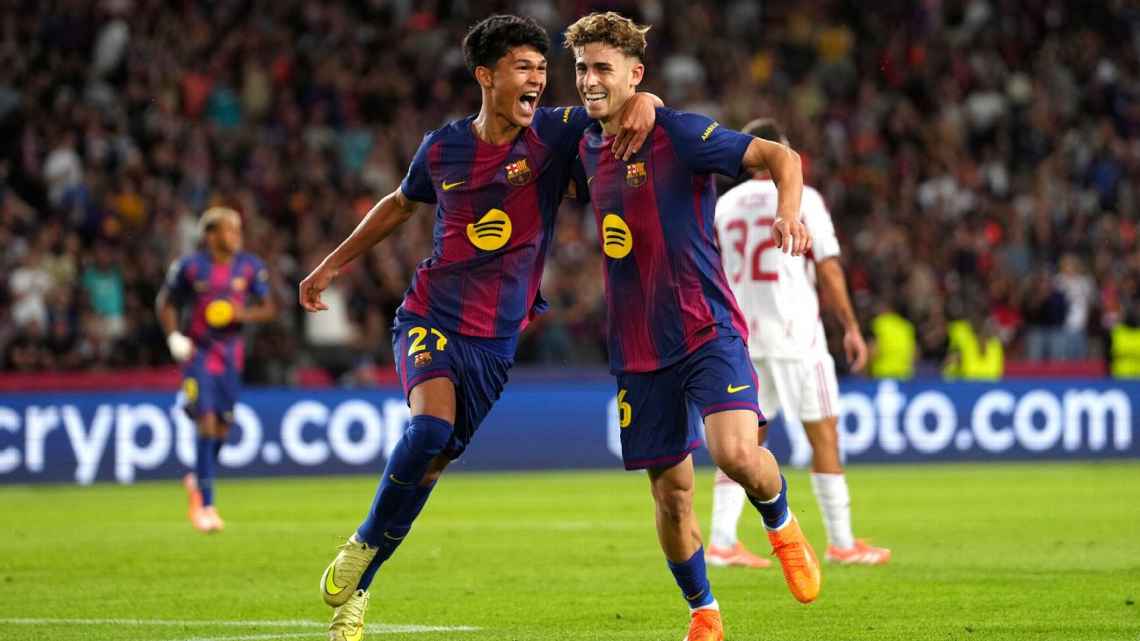 Barcelona arrasó con goleada por 6-1 al Olympiacos con triplete de Fermín López en Montjuïc y lidera su grupo de Champions.
