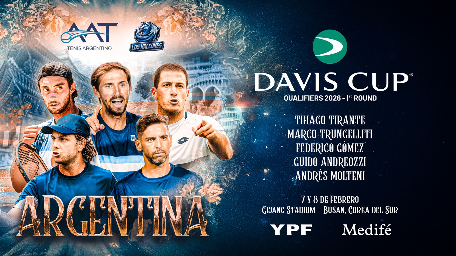 Garín, Tirante, Buse y Reis da Silva encabezan a Latinoamérica en la primera ronda de la Copa Davis 2026, que se jugará en febrero.