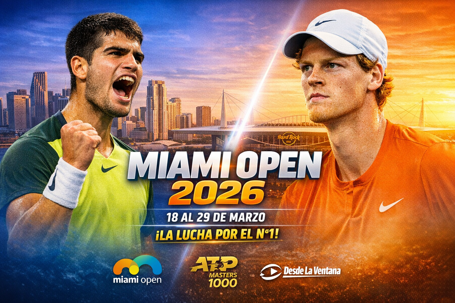 Miami Open 2026: Alcaraz y Sinner lideran un Masters 1000 clave en la lucha por el N°1. Previa completa, cuadros y análisis.