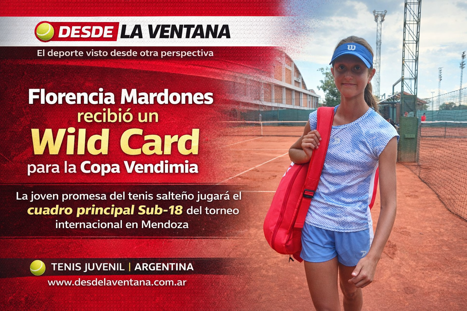 Florencia Mardones recibió un Wild Card para el cuadro principal Sub-18 de la Copa Vendimia 2026 que se jugará en Mendoza.