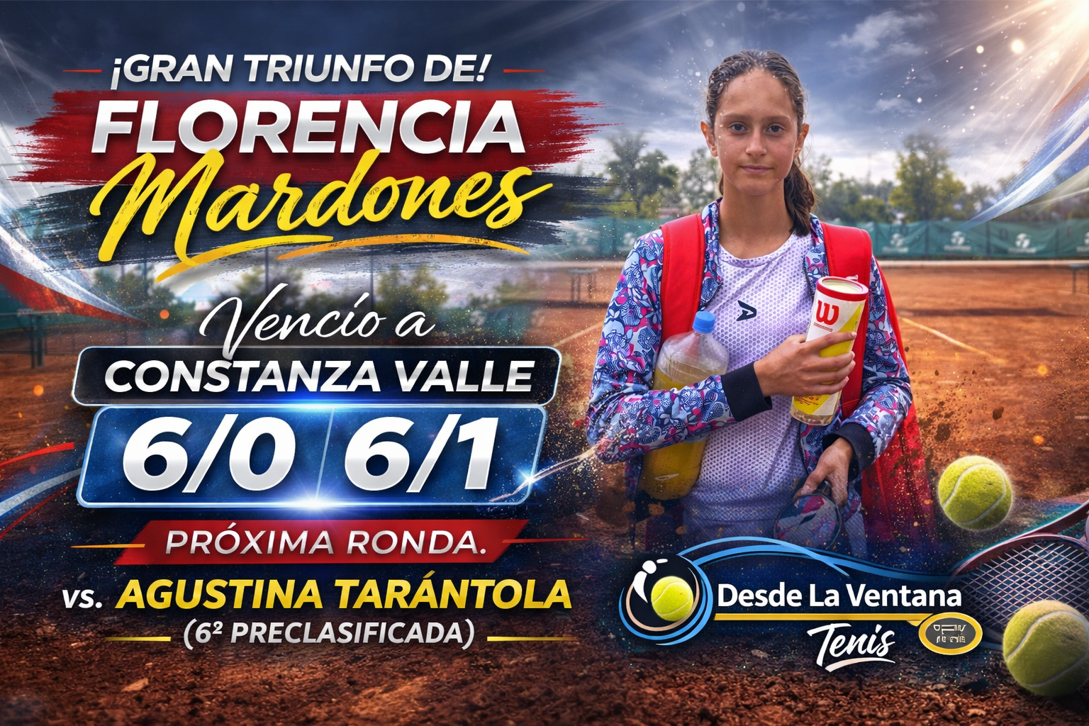 La tenista salteña Florencia Mardones continúa destacándose en el torneo con una sólida victoria por 6/0 y 6/1. En la próxima ronda enfrentará a la sexta preclasificada, Agustina Tarantola.