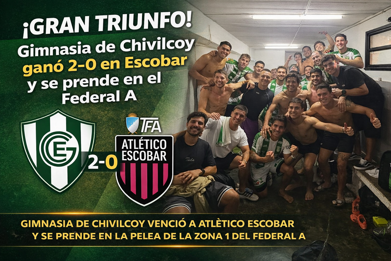 Gimnasia de Chivilcoy derrotó 2-0 a Atlético Escobar como visitante por la quinta fecha del Torneo Federal A, llegó a siete puntos y escaló
