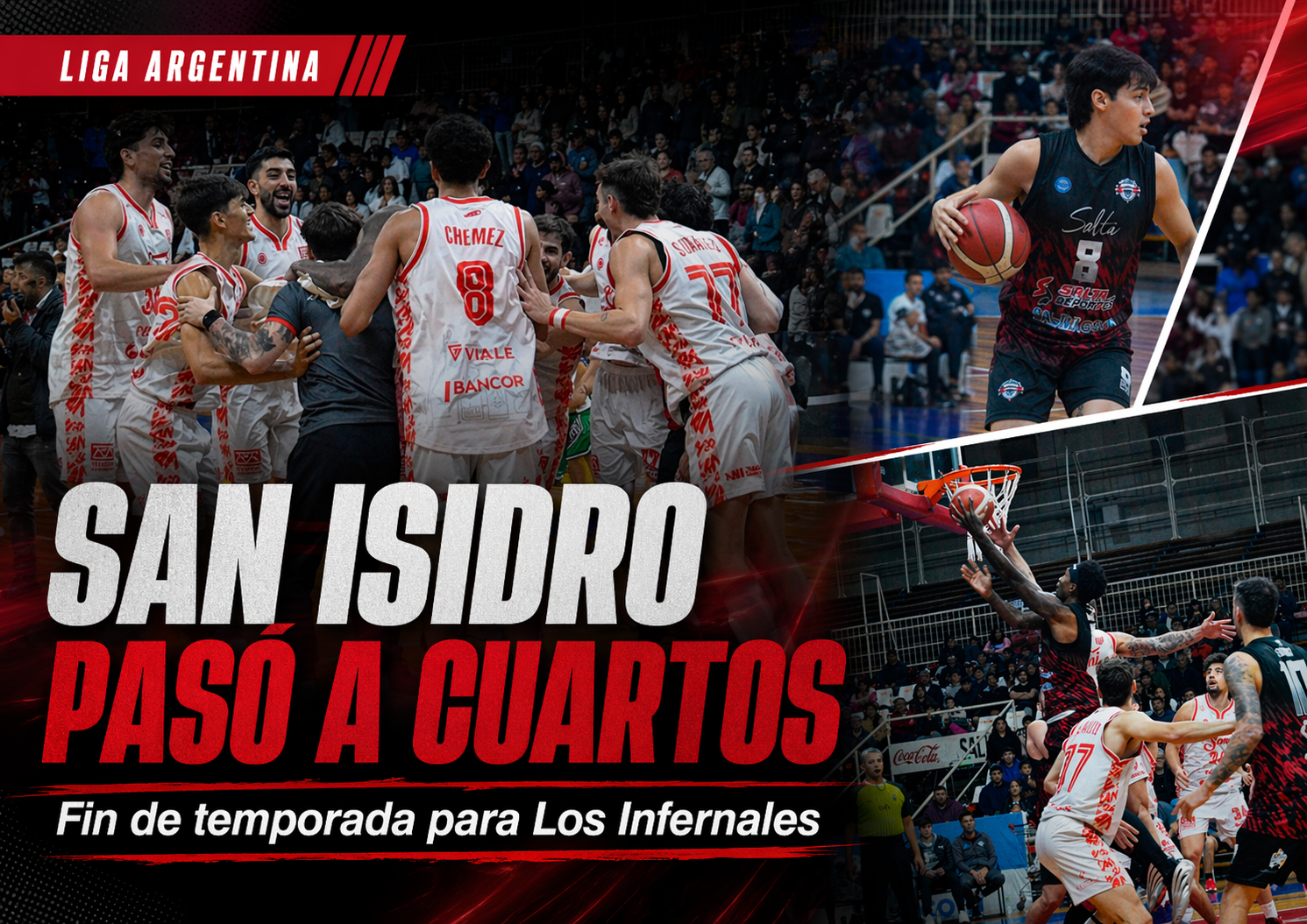 Salta Basket cayó 88-63 ante San Isidro en el Estadio Delmi, perdió la serie 3-1 y quedó eliminado de La Liga Argentina. Fin de temporada