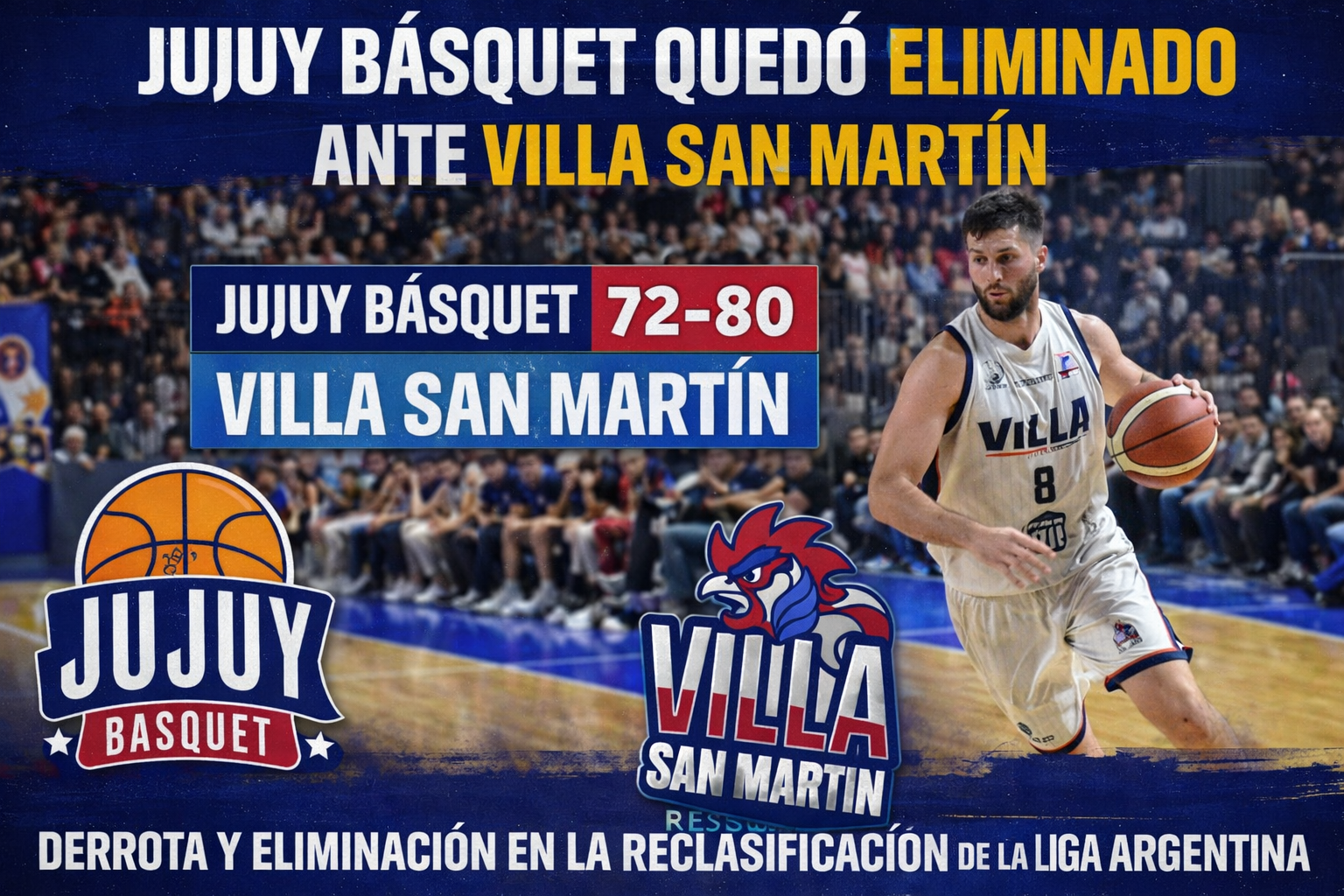 Jujuy Básquet perdió 80-72 ante Villa San Martín en el quinto partido de la serie de Reclasificación y quedó eliminado de la Liga Argentina