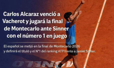 Alcaraz derrotó a Vacherot y avanzó a la final de Montecarlo 2026, donde enfrentará a Jannik Sinner con el título y el N°1 en juego.
