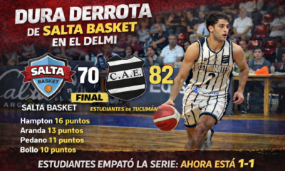 Salta Basket perdió 82-70 ante Estudiantes de Tucumán en el Delmi, la serie de playoffs quedó 1-1 y ahora se traslada al Coco Ascarate.