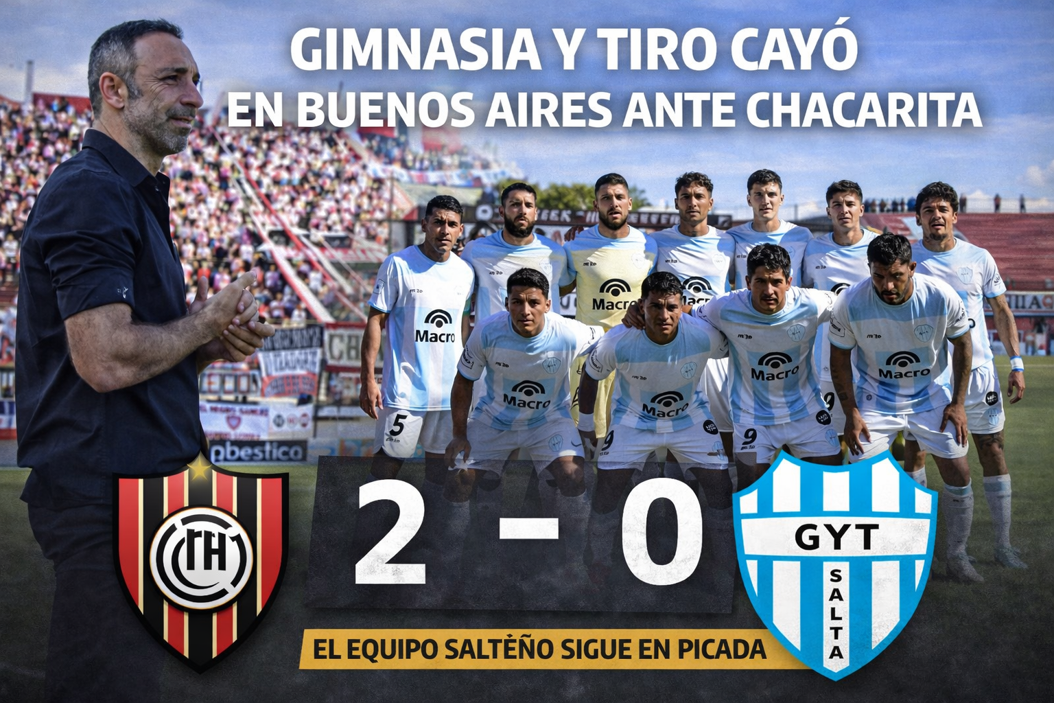 Gimnasia y Tiro cayó 2-0 ante Chacarita en San Martín, sumó su quinto partido sin ganar y profundizó su crisis en la Primera Nacional 2026.