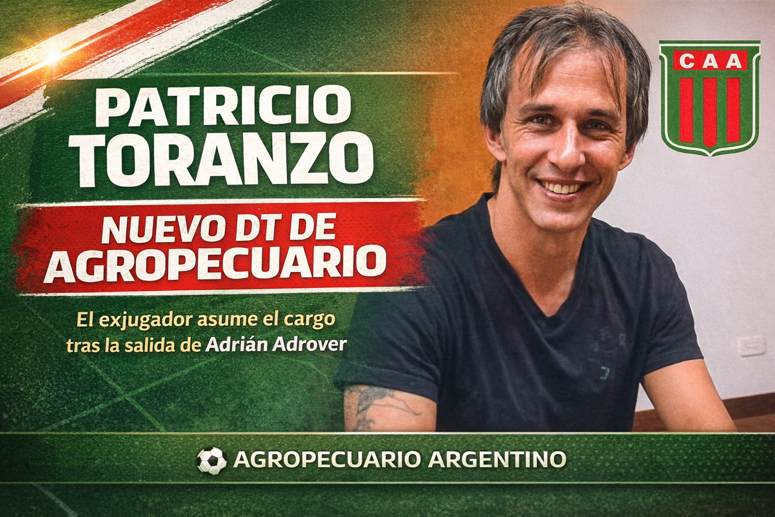 Agropecuario confirmó a Patricio Toranzo como nuevo director técnico tras la salida de Adrián Adrover. El Sojero busca reaccionar en la Primera Nacional 2026 luego de dos derrotas consecutivas.