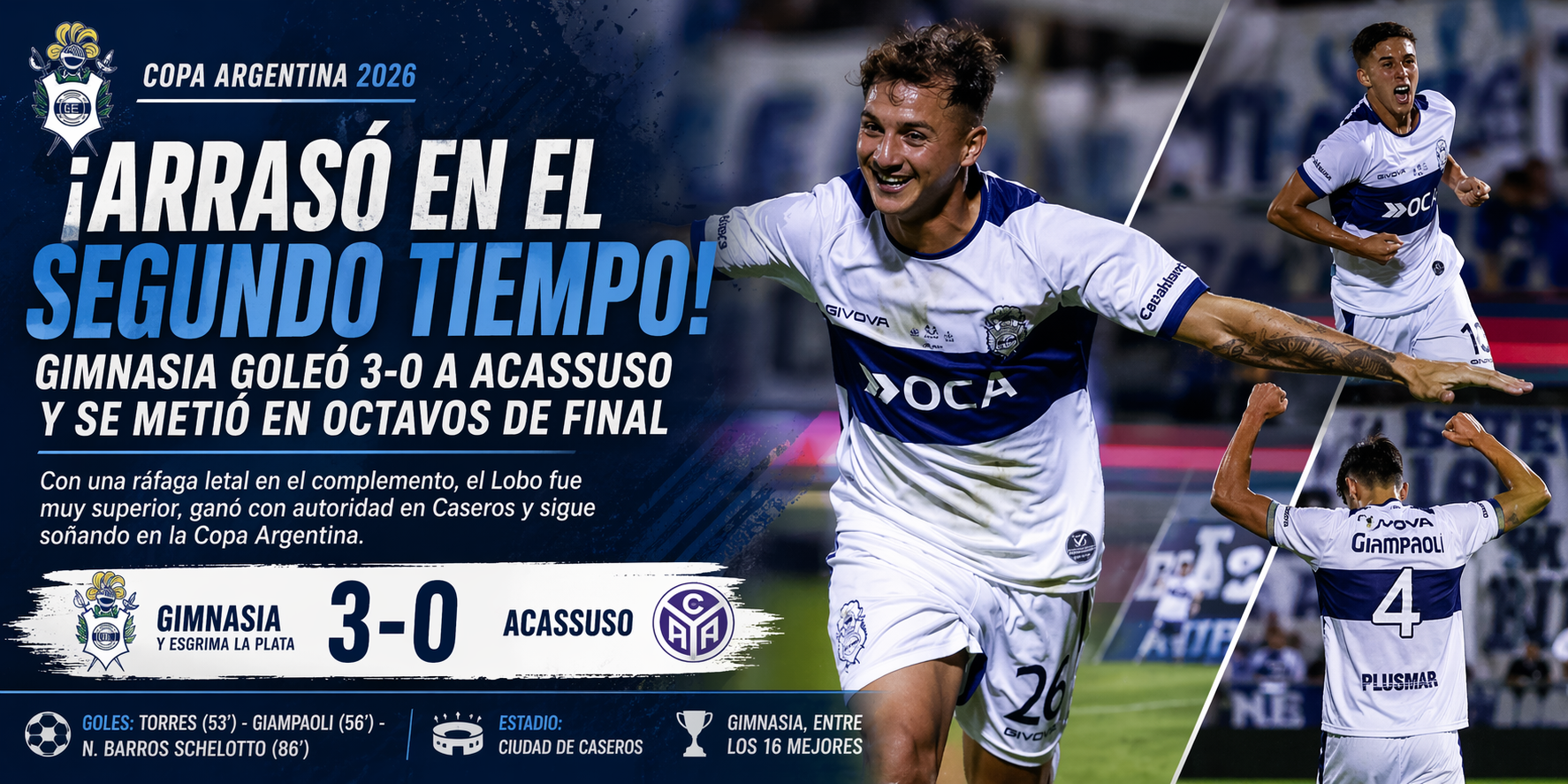 Gimnasia y Esgrima La Plata goleó 3-0 a Acassuso con un gran segundo tiempo, avanzó a octavos de final de la Copa Argentina