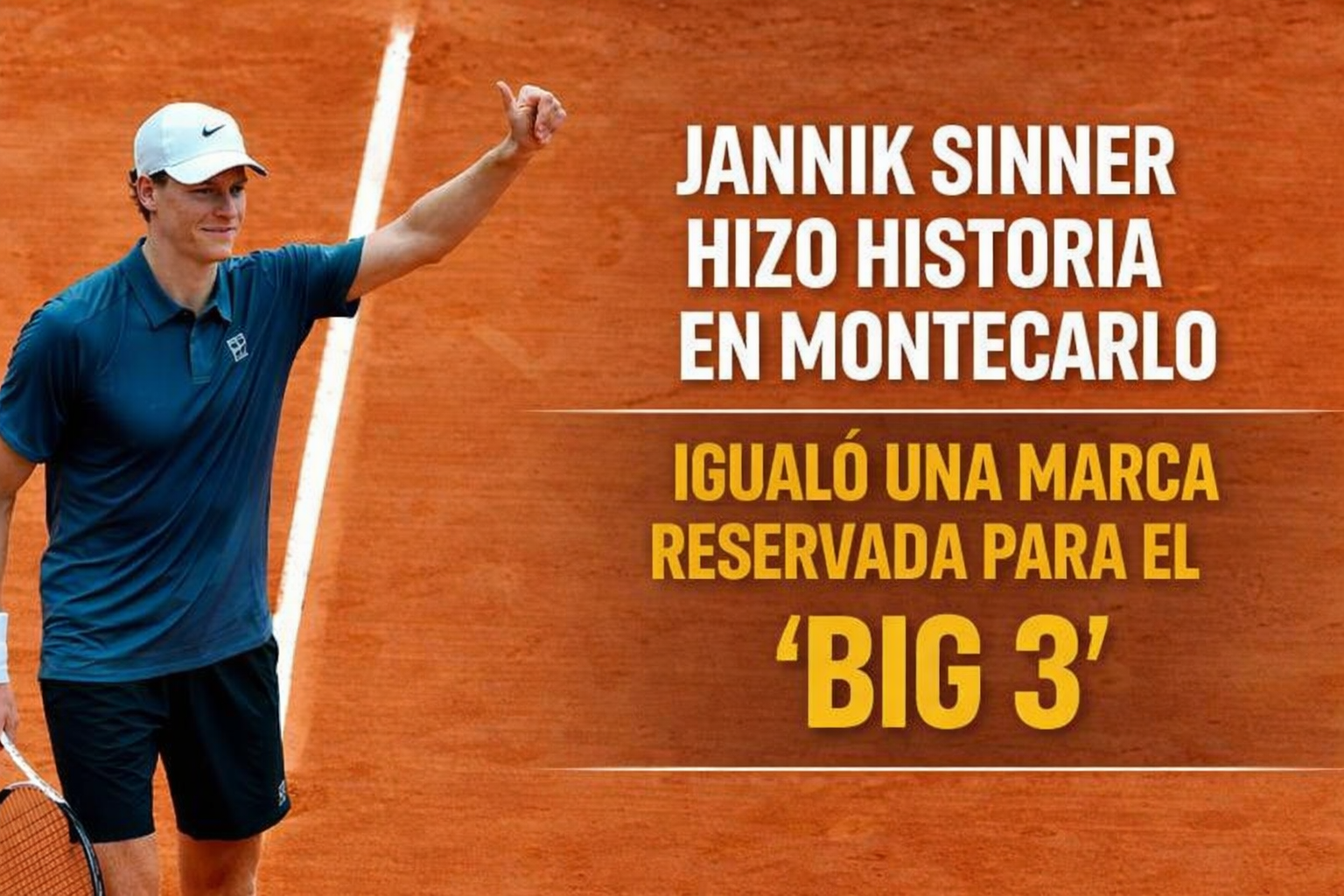 Jannik Sinner venció a Felix Auger-Aliassime en Montecarlo, llegó a 20 triunfos seguidos en Masters 1000 e igualó una marca reservada para leyendas.
