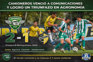 Camioneros derrotó 2-1 a Comunicaciones como visitante por la fecha 11 de la Primera B Metropolitana 2026. Aguirre y Coronel marcaron