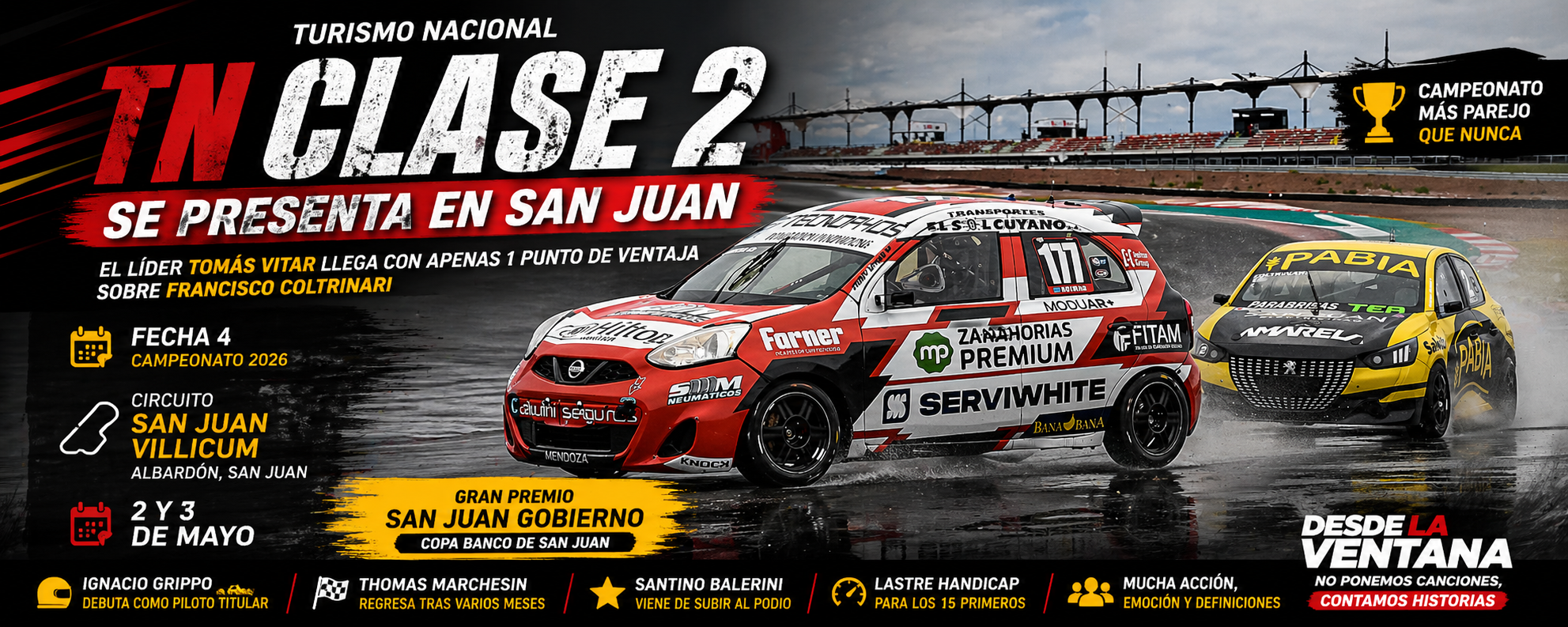 La Clase 2 del TN corre en San Juan por la fecha 4 del campeonato 2026, con Vitar líder por un punto sobre Coltrinari y gran expectativa en El Villicum.