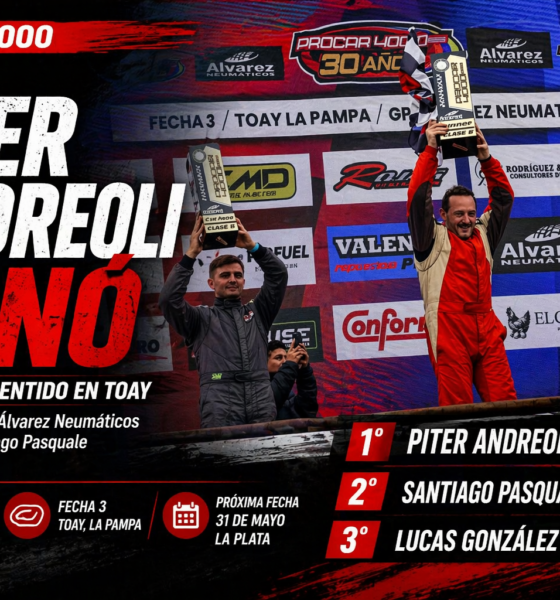 Piter Andreoli ganó la final del Procar 4000 Clase B en Toay, escoltado por Santiago Pasquale y Lucas González, en una carrera intensa