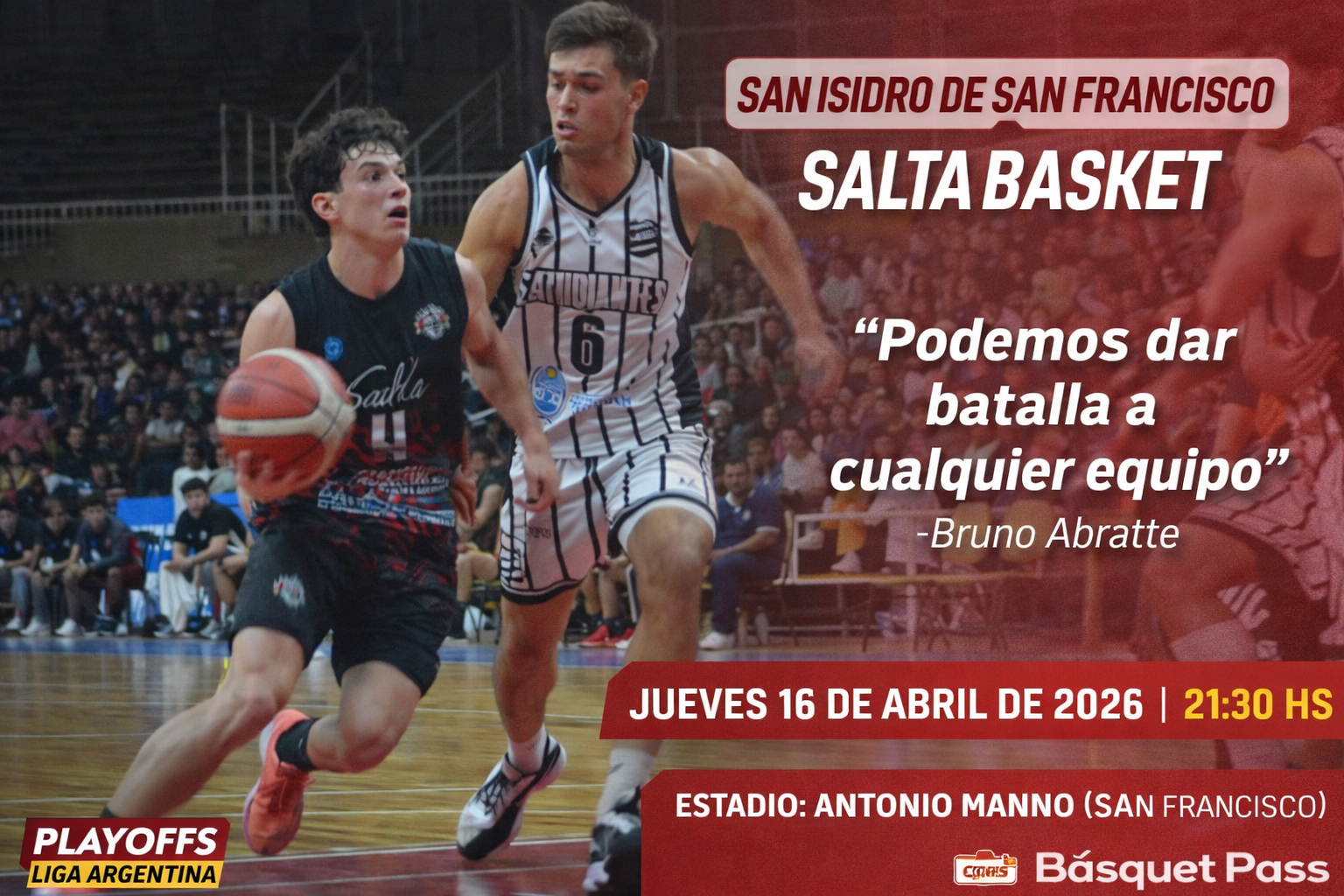 Bruno Abratte habló en la previa del primer juego entre Salta Basket y San Isidro por los playoffs de La Liga Argentina.