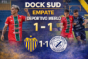 Dock Sud y Deportivo Merlo empataron 1-1 por la fecha 11 de la Primera B. Gómez marcó para el Docke y Aguerre para el Charro en el Sur.