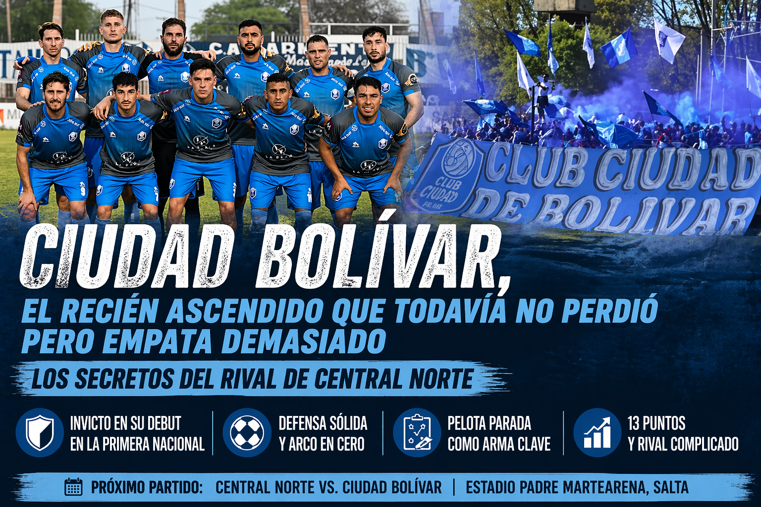 Ciudad Bolívar, recién ascendido a la Primera Nacional, sigue invicto en su debut. El rival de Central Norte muestra solidez defensiva