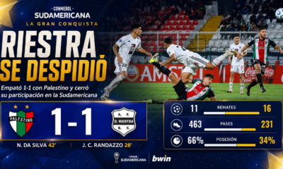 Deportivo Riestra cerró su primera experiencia internacional con un empate 1-1 ante Palestino en Chile. Juan Cruz Randazzo marcó para el Malevo, que terminó tercero del Grupo F con 5 puntos y se despidió de la CONMEBOL Sudamericana.