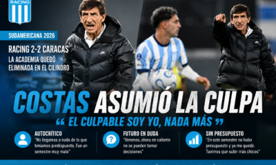 Costas asumió la culpa tras la eliminación de Racing en la Sudamericana y dejó abierta la duda sobre su continuidad.