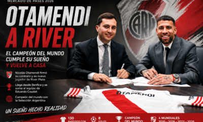 Nicolás Otamendi firmó con River, llega desde Benfica y cumplirá el sueño de jugar en el club del que es hincha.