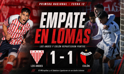 Los Andes y Colón de Santa Fe empataron 1-1 en Lomas de Zamora. Sarmiento abrió el marcador y Villarreal igualó para el Milrayitas.