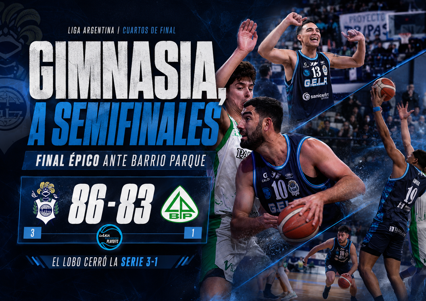 Gimnasia venció a Barrio Parque por 86 a 83 en un final épico, cerró la serie 3-1 y se metió en semifinales, donde enfrentará a Lanús.