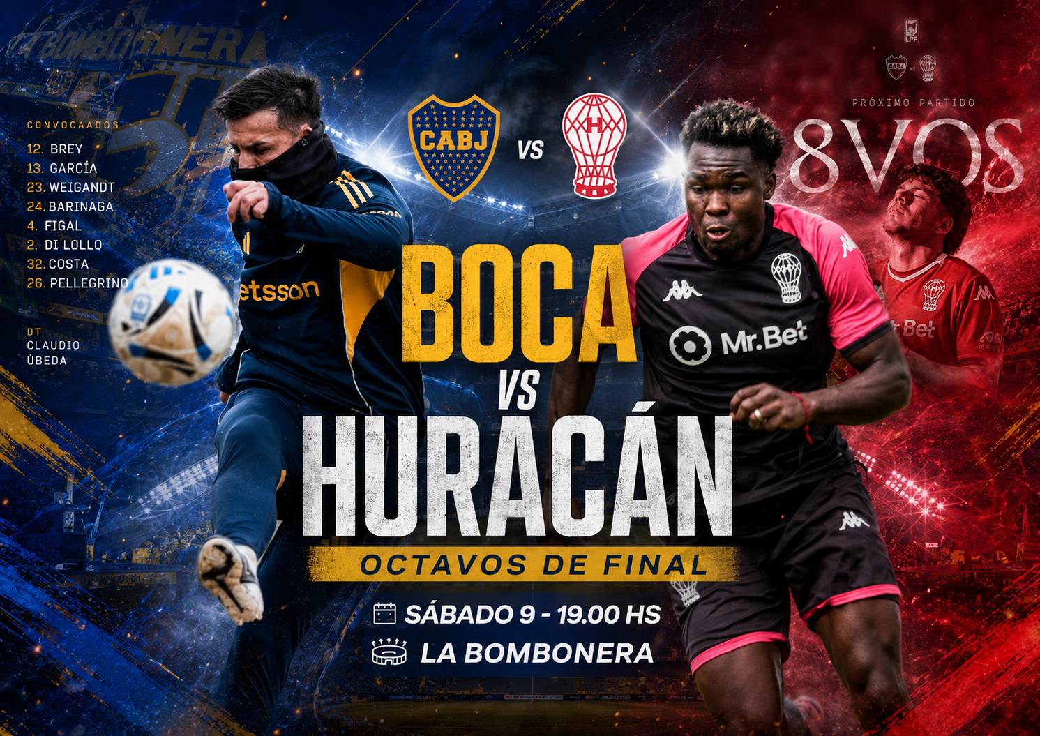 Boca recibe a Huracán en La Bombonera por los octavos de final del Torneo Apertura 2026. Conocé la previa, formaciones, estadísticas