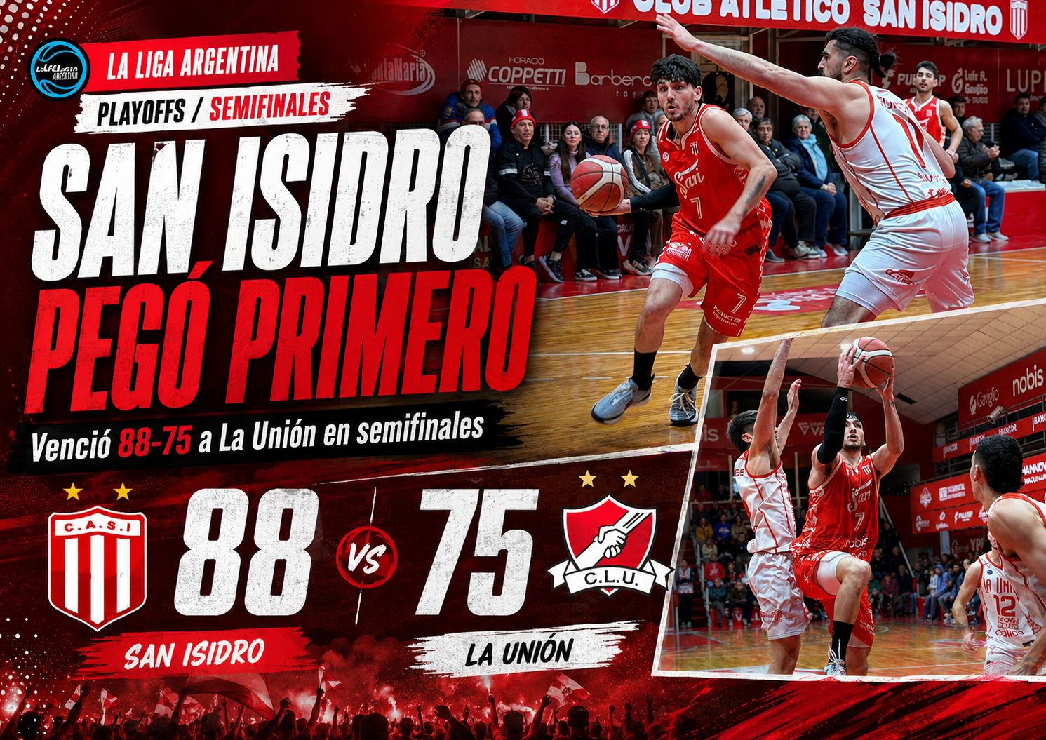 San Isidro venció a La Unión de Colón por 88 a 75, ganó el primer punto de la semifinal y quedó 1-0 arriba en La Liga Argentina.