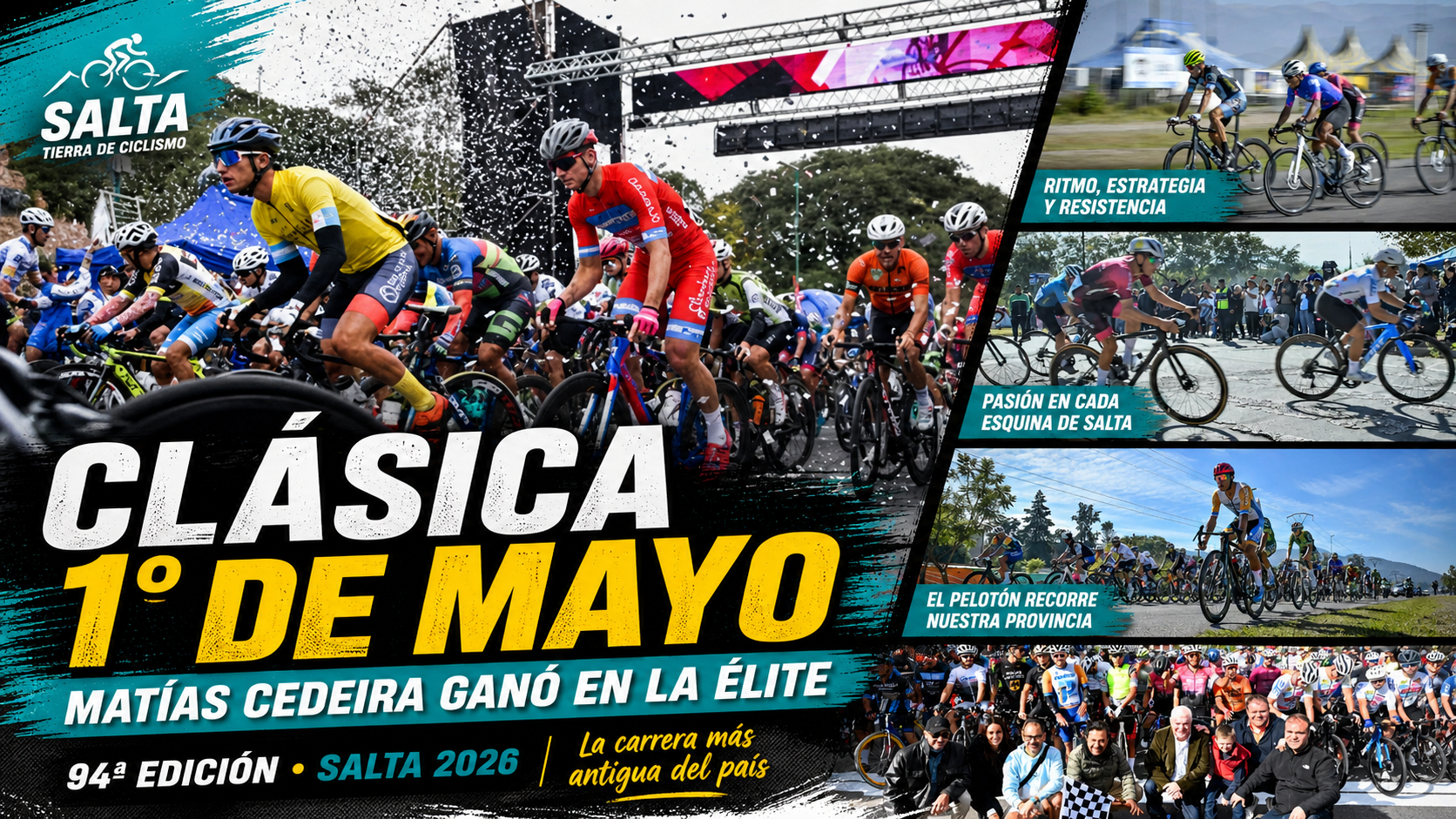 El ciclista bonaerense Matías Cedeira se impuso en la categoría élite de la 94ª edición de la Clásica 1° de Mayo. En su primera participación, atacó en la subida de San Lorenzo, resistió en la fuga y definió la carrera en un sprint cerrado.