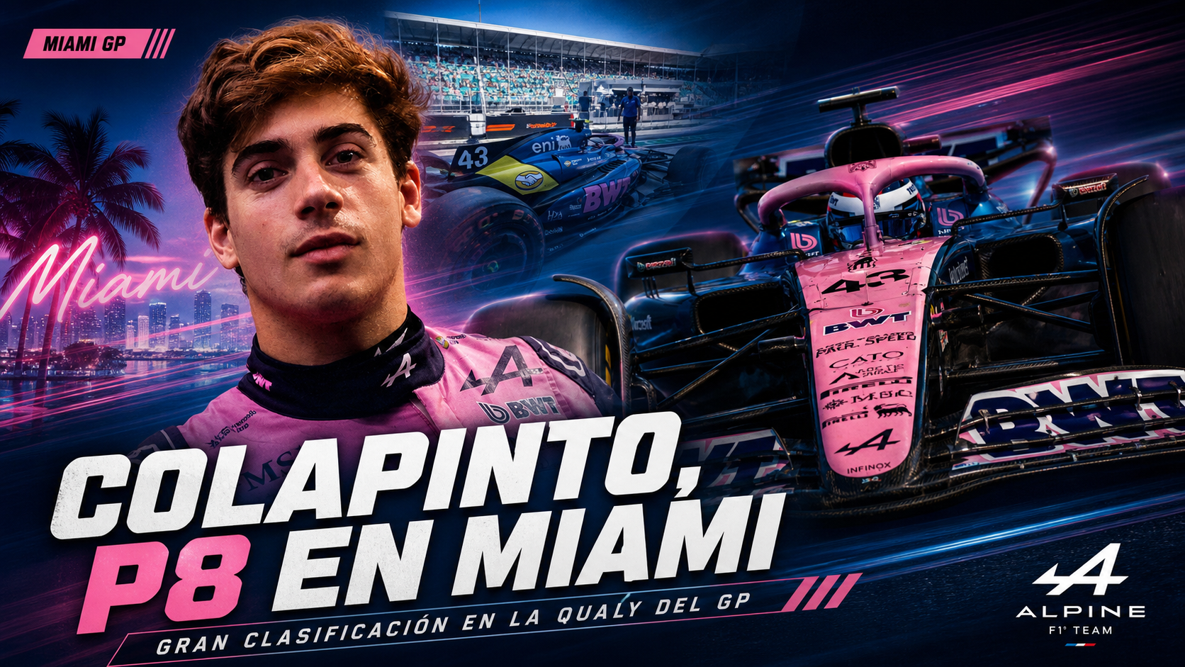 Franco Colapinto fue octavo en la qualy del GP de Miami, igualó su mejor posición de partida y destacó el avance de Alpine