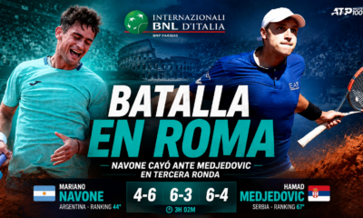Mariano Navone en Roma cayó ante Hamad Medjedovic por 4-6, 6-3 y 6-4 y se despidió en tercera ronda del Masters 1000.