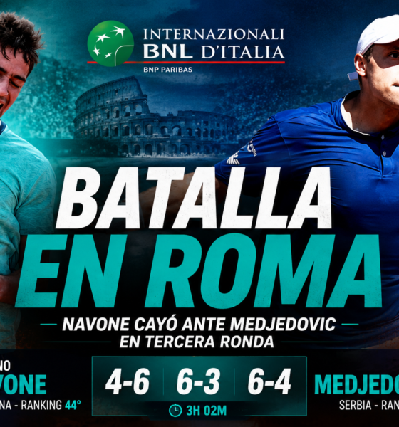 Mariano Navone en Roma cayó ante Hamad Medjedovic por 4-6, 6-3 y 6-4 y se despidió en tercera ronda del Masters 1000.