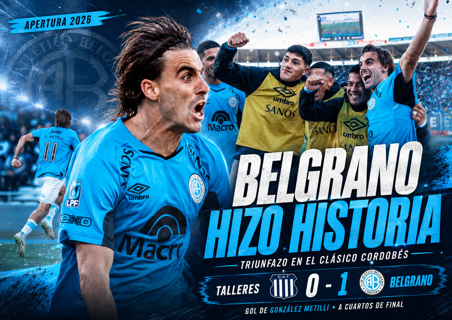 Belgrano derrotó 1-0 a Talleres en el Kempes, cortó una racha histórica sin triunfos en el clásico de Córdoba y avanzó a cuartos del Torneo Apertura 2026.