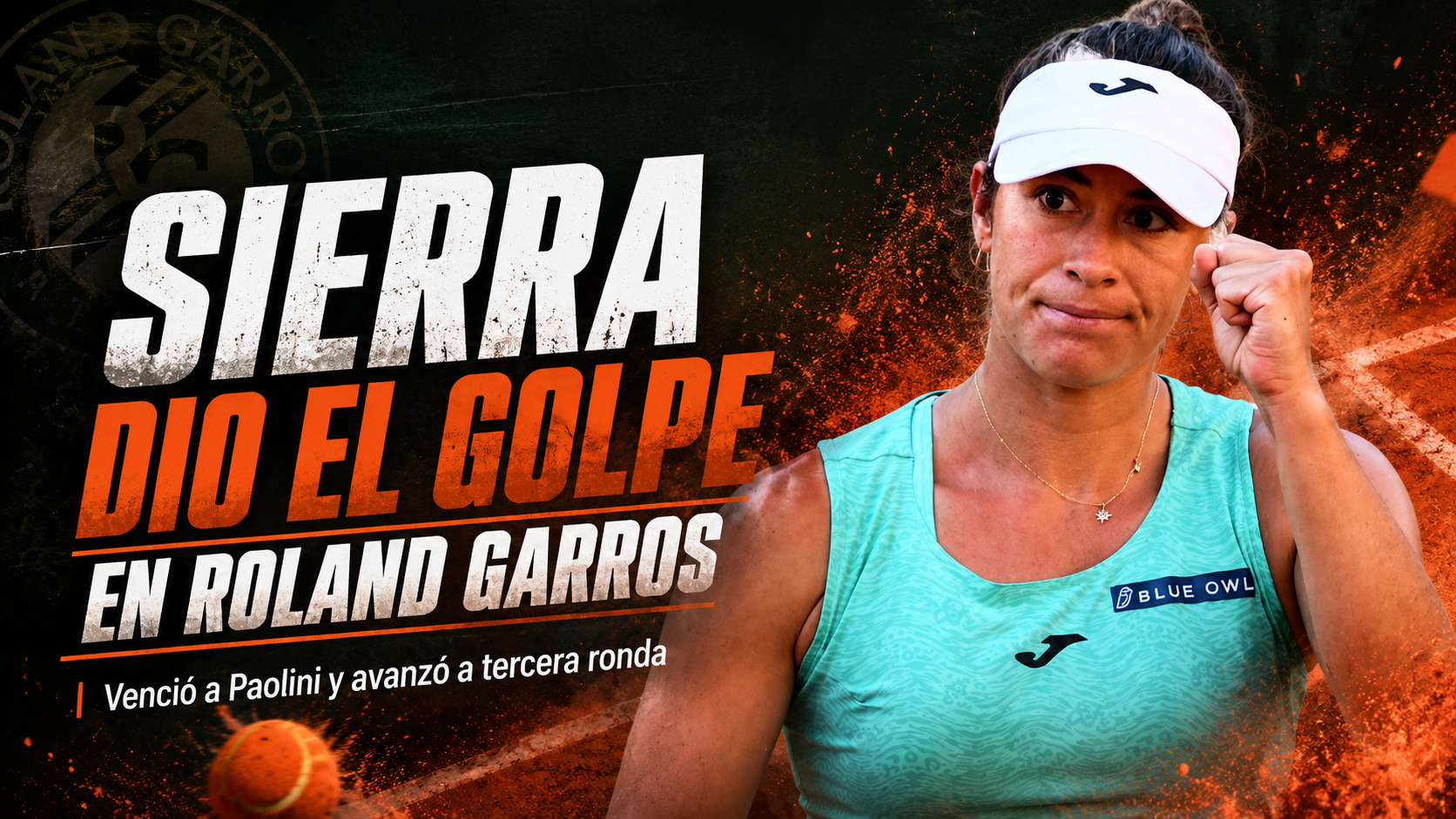 Solana Sierra venció a Jasmine Paolini por 3-6, 6-4 y 6-3 en Roland Garros, logró el mejor triunfo de su carrera y avanzó a tercera ronda.