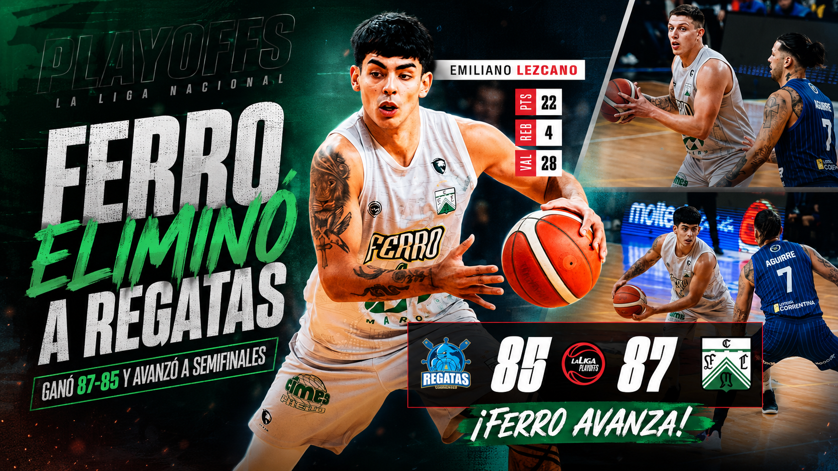 Ferro venció 87-85 a Regatas en el quinto juego, ganó la serie 3-2 y avanzó a semifinales de la Liga Nacional, donde enfrentará a Gimnasia.