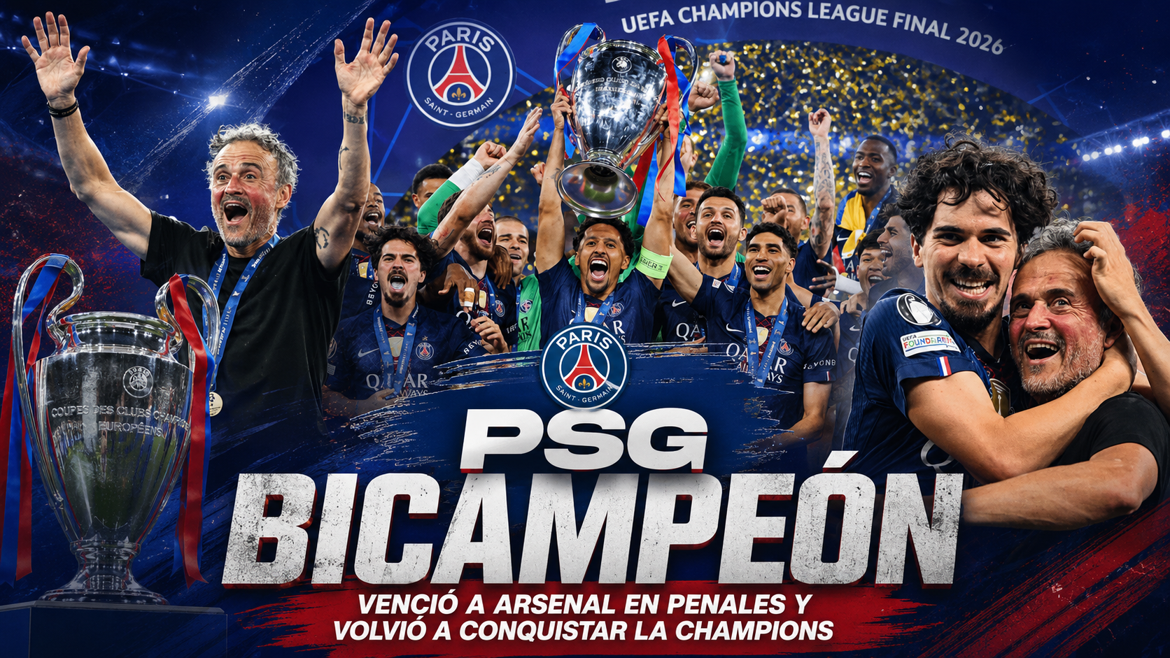 PSG venció por penales a Arsenal tras empatar 1-1 en Budapest y se coronó bicampeón de la Champions League.
