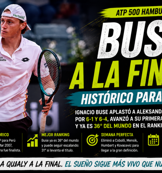 ¡Histórico Ignacio Buse! Venció 6-1 y 6-4 a Aleksandar Kovacevic, jugará su primera final ATP en Hamburgo y será 36° del mundo.