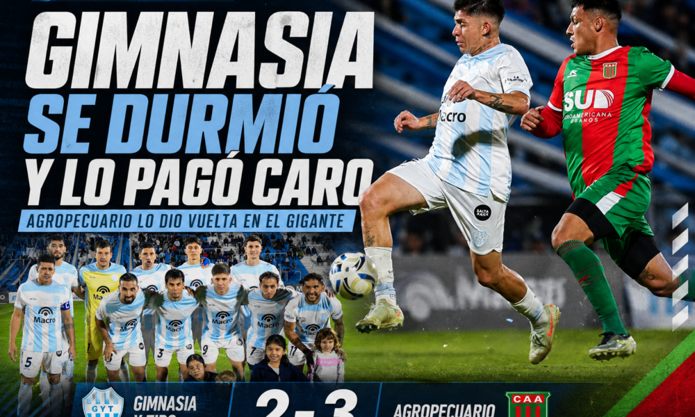 Gimnasia y Tiro perdió 3-2 ante Agropecuario en el Gigante del Norte tras ir ganando 2-0. El Albo acumula ocho partidos sin victorias