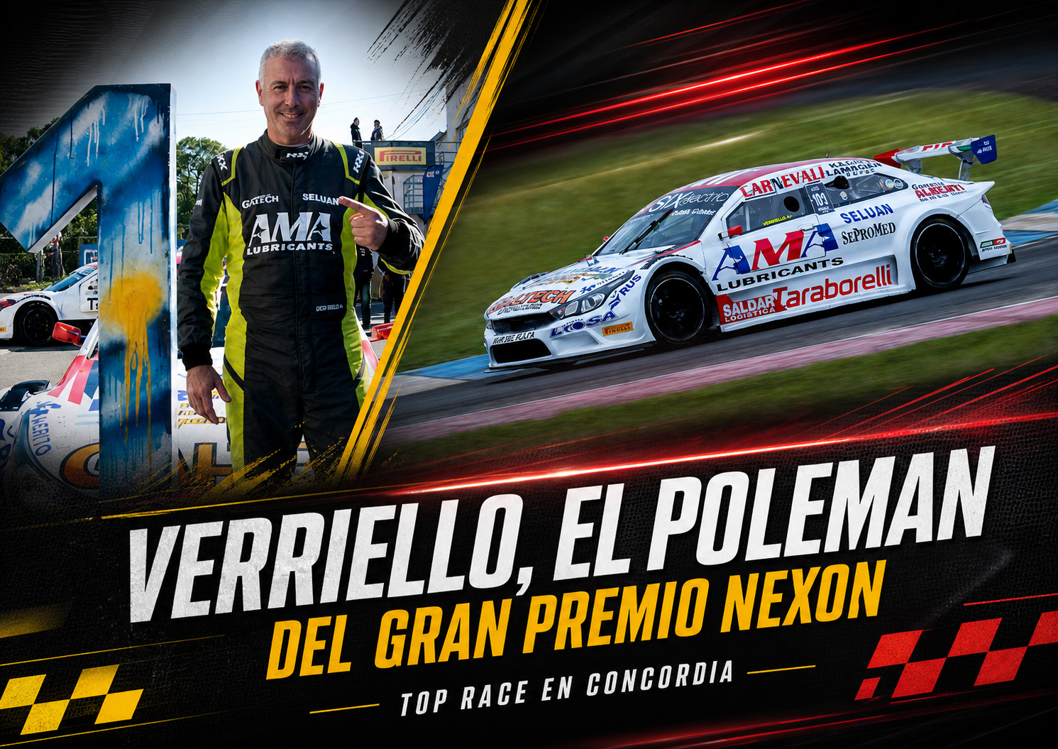El Top Race disputa el Gran Premio NEXON en Concordia, un circuito exigente para la tracción, la velocidad y los neumáticos Pirelli, con Diego Verriello como poleman y Ciarrocchi líder del campeonato.
