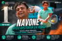 Mariano Navone en Roma venció a Félix Auger-Aliassime por 7-6 y 7-6, logró su primer triunfo Top 10 y avanzó a tercera ronda.