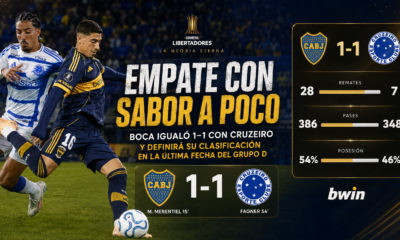 Boca empató 1-1 con Cruzeiro en La Bombonera. Merentiel marcó para el Xeneize, que definirá su clasificación en la última fecha.