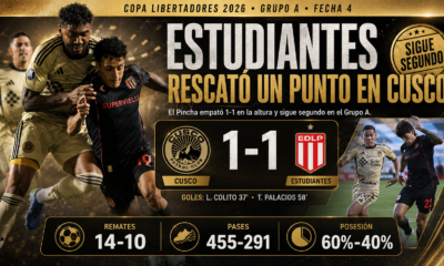 Estudiantes empató 1-1 ante Cusco FC por la Copa Libertadores 2026. Tiago Palacios marcó el gol del Pincha, que sigue segundo en el Grupo A.