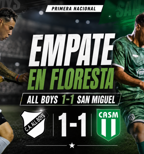 San Miguel y All Boys igualaron 1-1 por la fecha 12 de la Primera Nacional. Almeida abrió el marcador y Bruno Medina rescató al Albo.