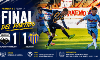 Deportivo Armenio empató 1-1 con Dock Sud por la fecha 17 de la Primera B. Gonzalo Figueroa marcó para el Tricolor