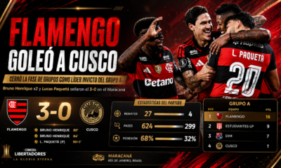 Flamengo goleó 3-0 a Cusco FC en el Maracaná, cerró invicto la fase de grupos de la Copa Libertadores y terminó como líder del Grupo A