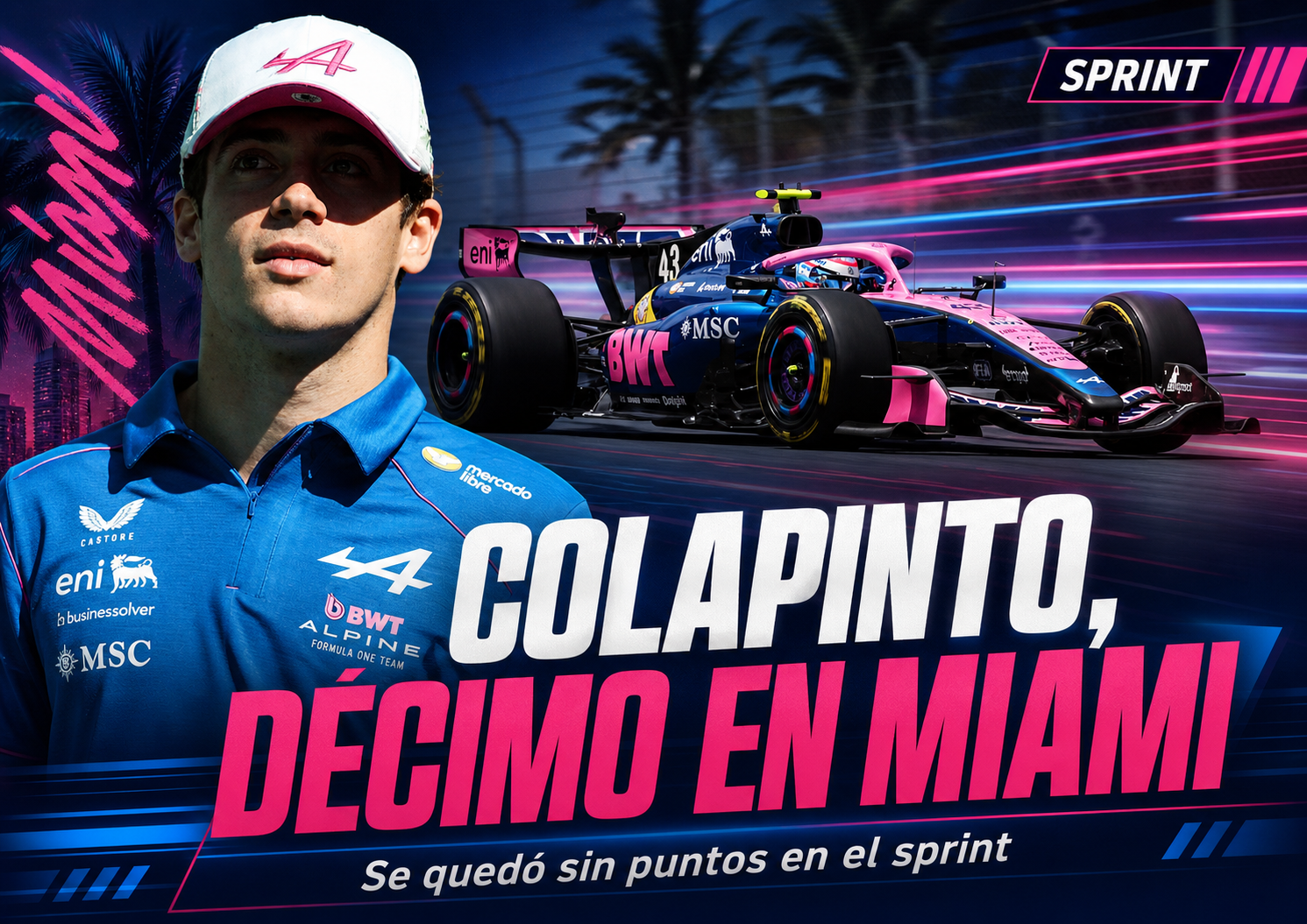 Franco Colapinto terminó décimo en el sprint de Miami tras un toque con Max Verstappen en la largada. El argentino había partido octavo
