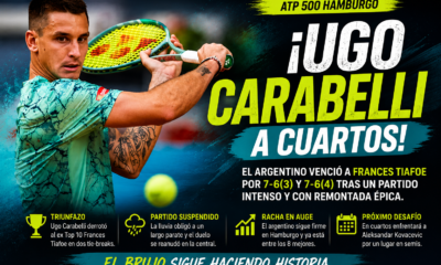 Ugo Carabelli venció a Frances Tiafoe en dos tie-breaks y avanzó a cuartos del ATP 500 de Hamburgo.