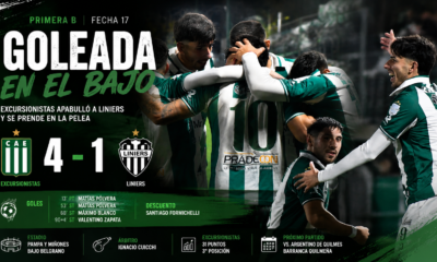 Excursionistas goleó 4-1 a Liniers en el Bajo Belgrano, con doblete de Matías Pólvera y goles de Máximo Blanco y Valentino Zapata.