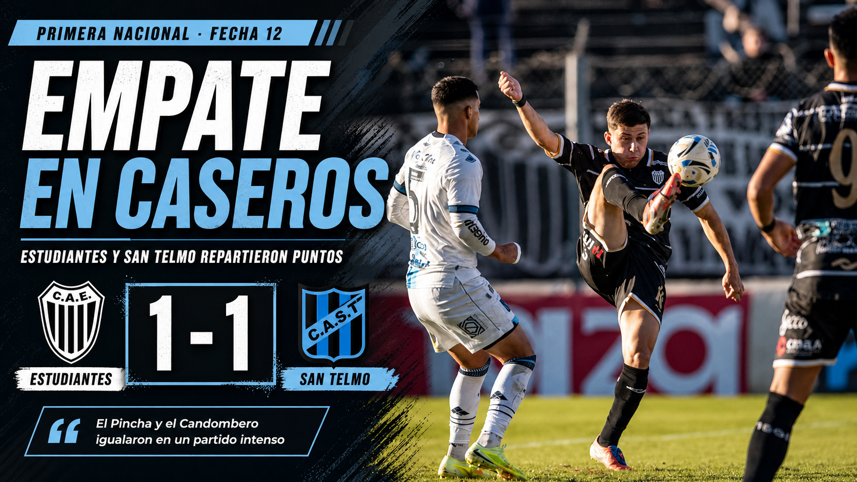 Estudiantes de Buenos Aires y San Telmo empataron 1-1 en Caseros. Roncaglia abrió el marcador y Acosta igualó para el Pincha.