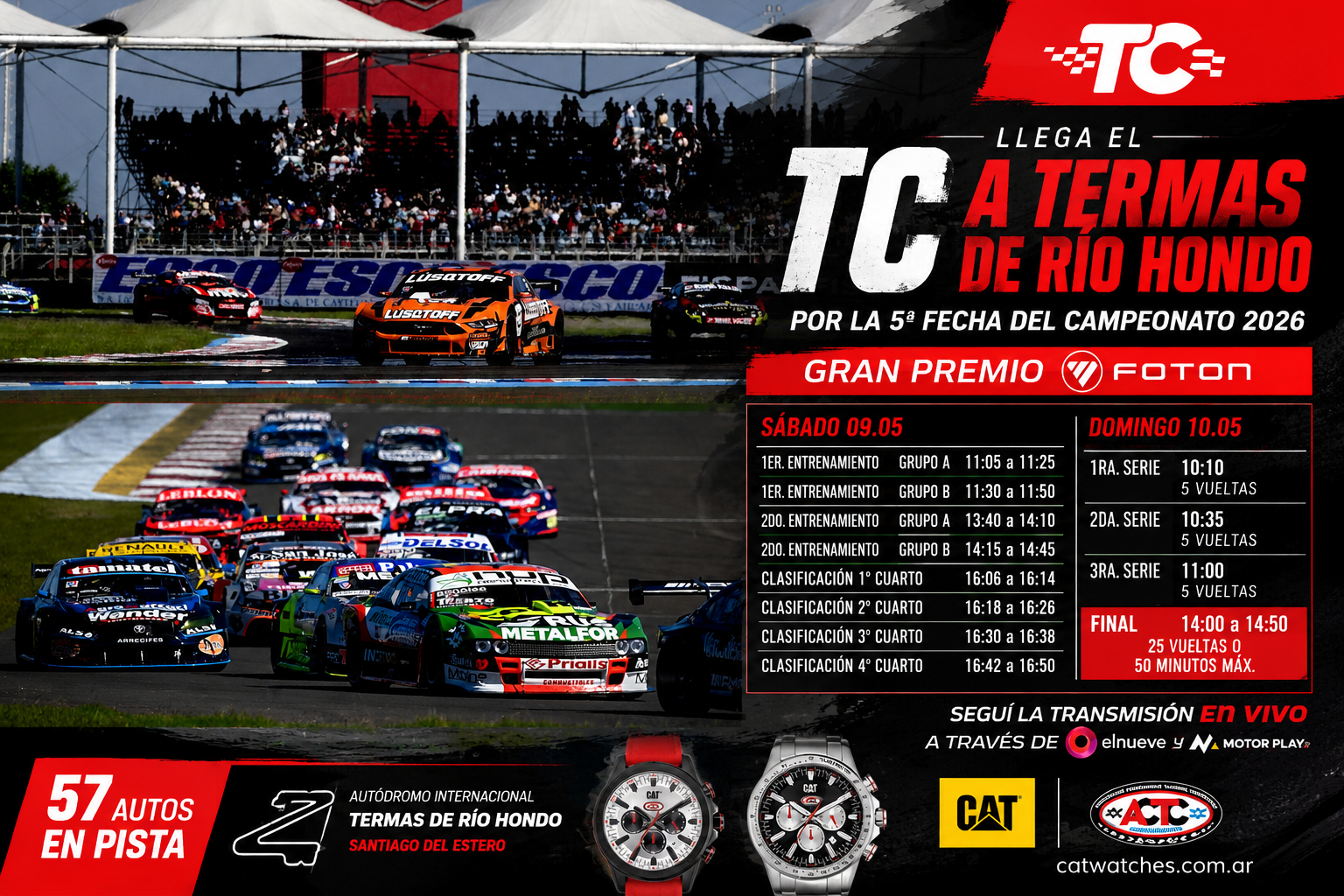 El Turismo Carretera (TC) llega a Termas de Río Hondo por la quinta fecha, con Castellano líder y horarios confirmados