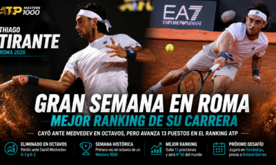 Thiago Tirante en Roma cayó ante Medvedev, pero subirá al puesto 56 del ranking ATP tras su gran semana.